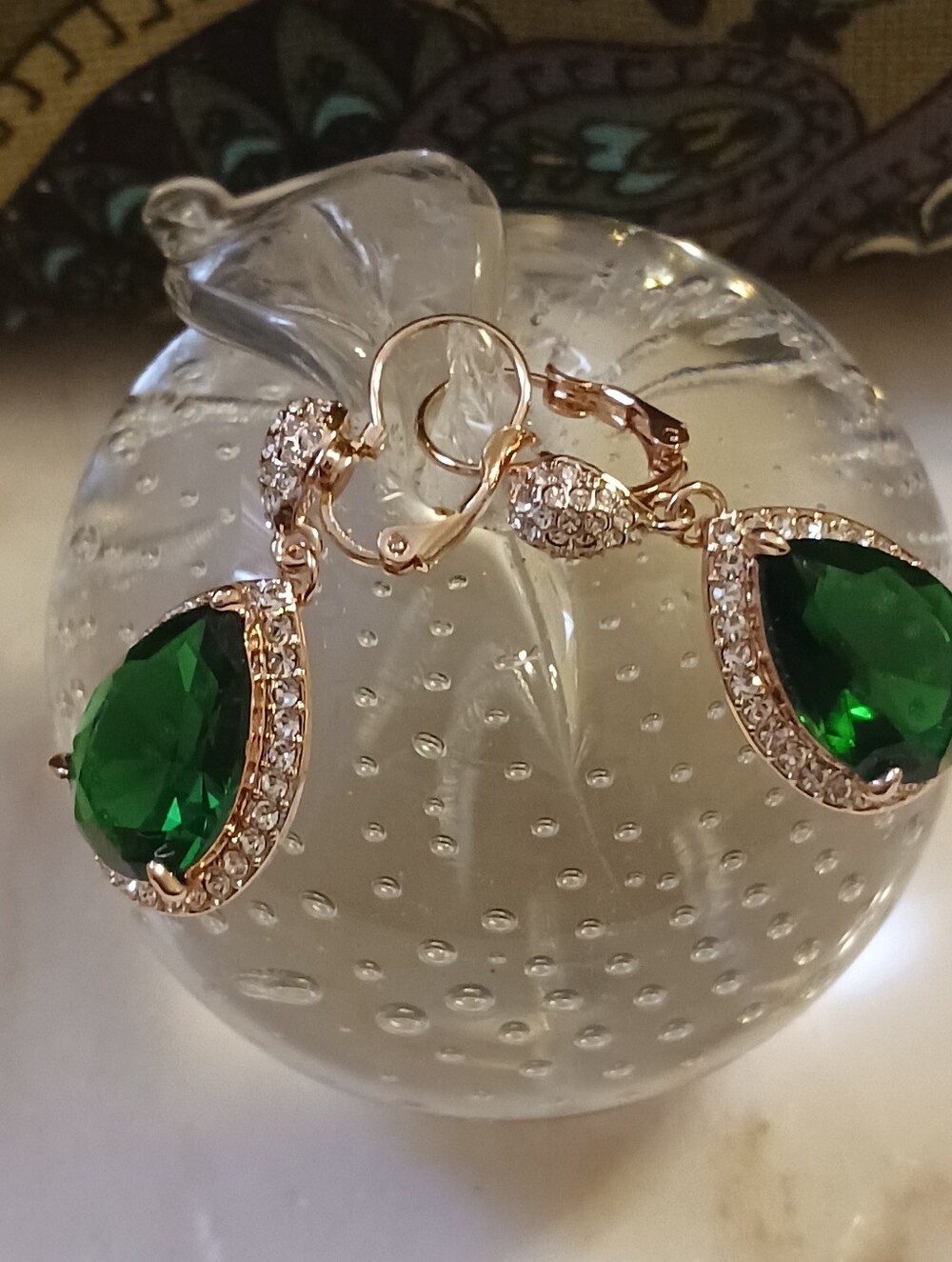 Faux Emerald And CZ Earrings, Studio Fashion Jewelry, NWOT